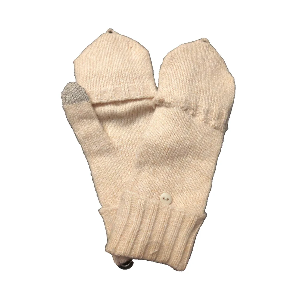 On 34th Wide-Ribbed Pop-Top Oat/Beige Knit Gloves Sz One Size NWT